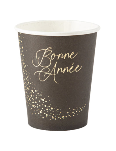 Gobelets en carton Bonne année pour fête noirs et or