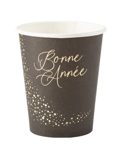 Gobelets en carton Bonne année pour fête noirs et or