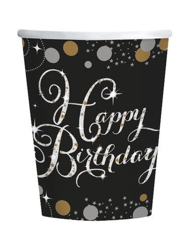 8 šumivých papierových pohárov Sparkling Celebration 250ml Happy Birthday