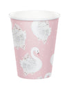 Gobelets en carton cygne royal pour anniversaire roses