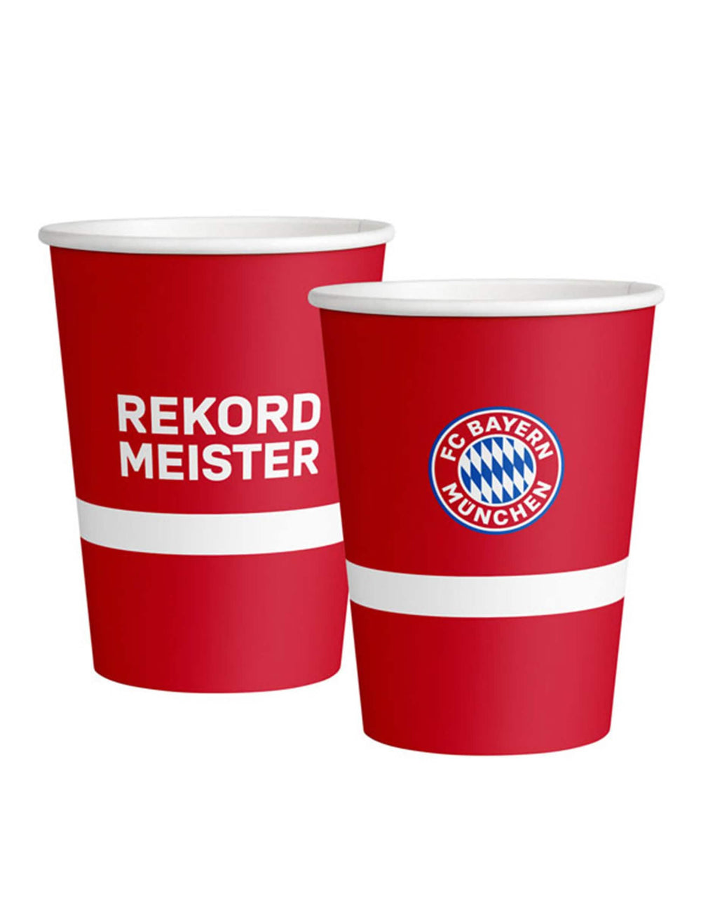 Papierové poháre FC Bayern Mníchov pre červeno-bielych fanúšikov Rekordmeister