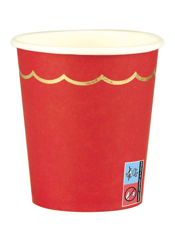 8 červeno-zlatých vlčkovitých kartónových pohárov, 200 ml, na párty stôl