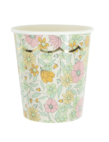 8 kartónových pohárov v zlatom štýle shabby chic s vrúbkovaným vzorom, 200 ml, s potlačou Liberty.