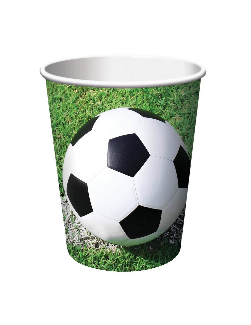 Papierové poháre na futbalovú párty zelená a biela s motívom lopty