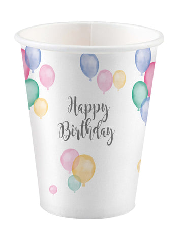 8 papierových pohárov k narodeninám, pastelové balóny, 250ml párty