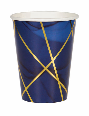 8 papierových pohárov z modrého a zlatého mramoru 354 ml