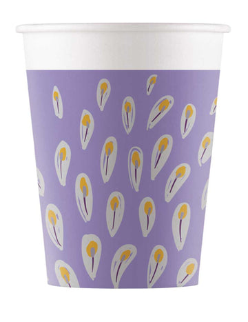 8 kovových kartónových pohárov s pávím vzorom, 200 ml, fialové