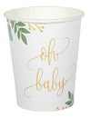 Gobelets en carton Oh Baby Eucalyptus pour baby shower blanc avec dorure
