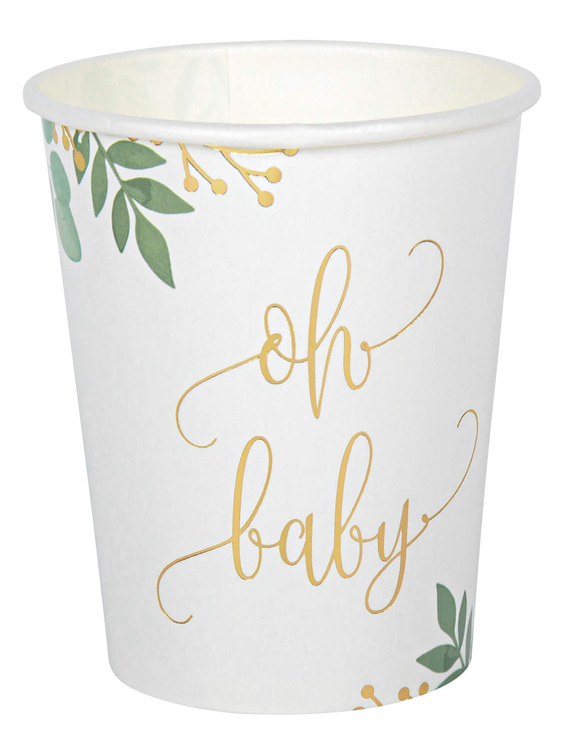 Gobelets en carton Oh Baby Eucalyptus pour baby shower blanc avec dorure
