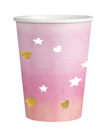 8 ružovo-zlatých kartónových pohárov s motívom „Oh Baby“ (250 ml) na oslavu bábätka