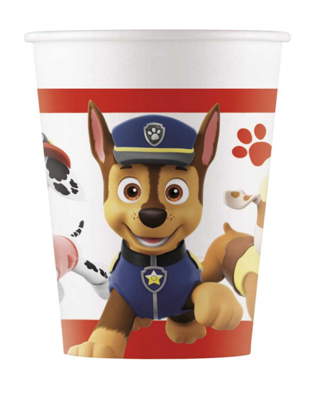 Gobelets en carton Pat' Patrouille prêt pour l'action pour enfant blanc et rouge avec Chase