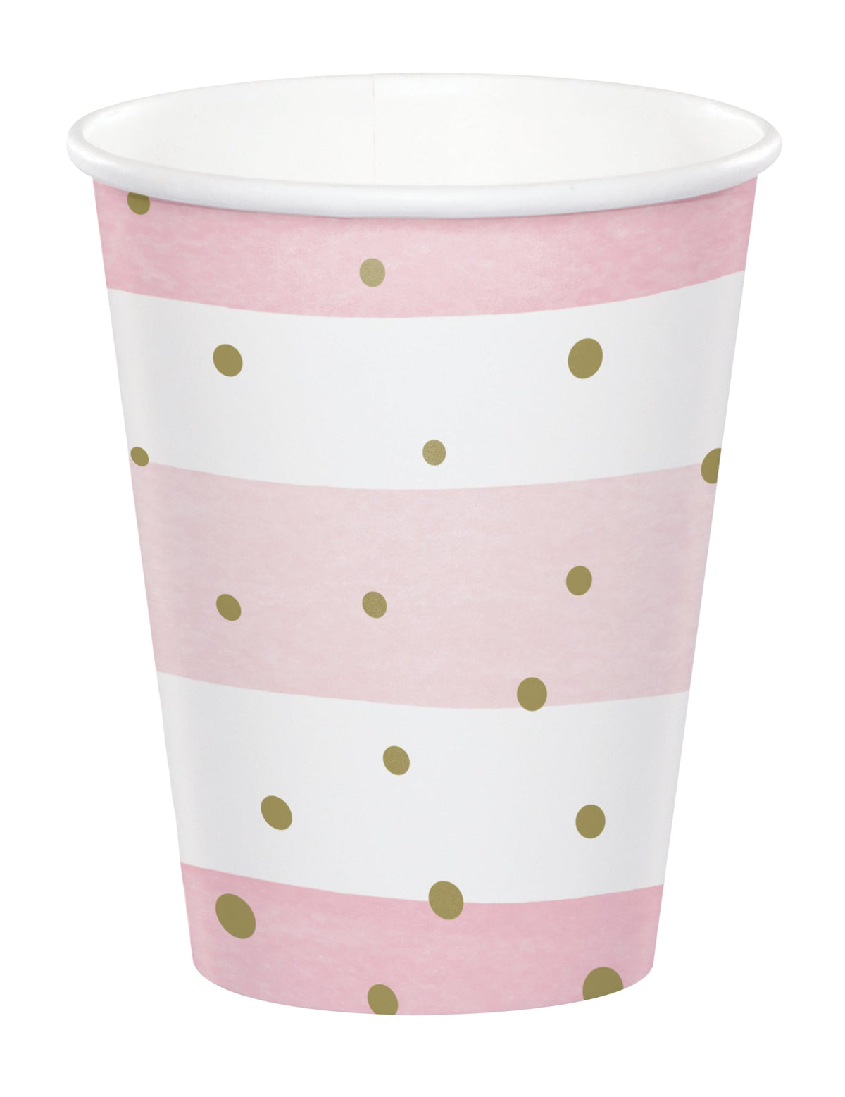 Gobelets en carton baby shower pour fête roses et blancs à pois dorés
