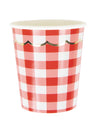Gobelets en carton festonnés vichy pour fête rouge et blanc
