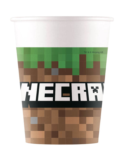 Gobelets en papier Minecraft marron et vert à motif pixelisé