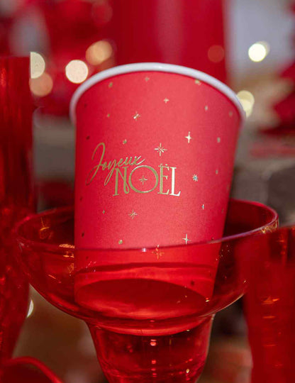 8 gobelets Joyeux Noël L'Intemporel rouge et or 25,5 cl