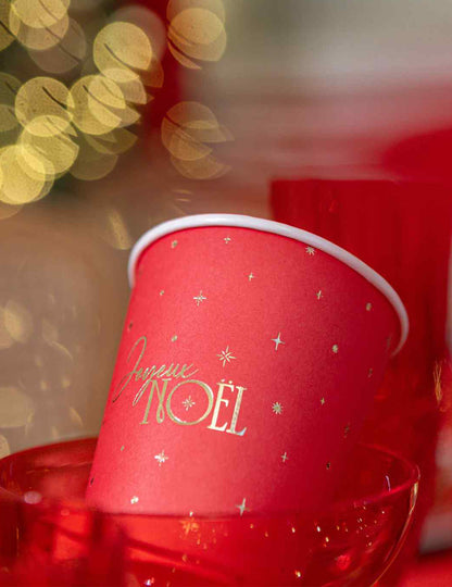 8 gobelets Joyeux Noël L'Intemporel rouge et or 25,5 cl