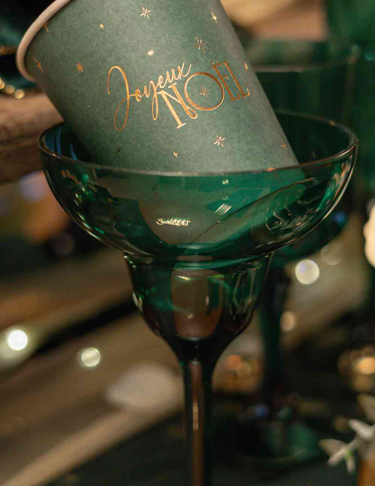 8 gobelets Joyeux Noël L'Intemporel vert anglais et or 25,5 cl