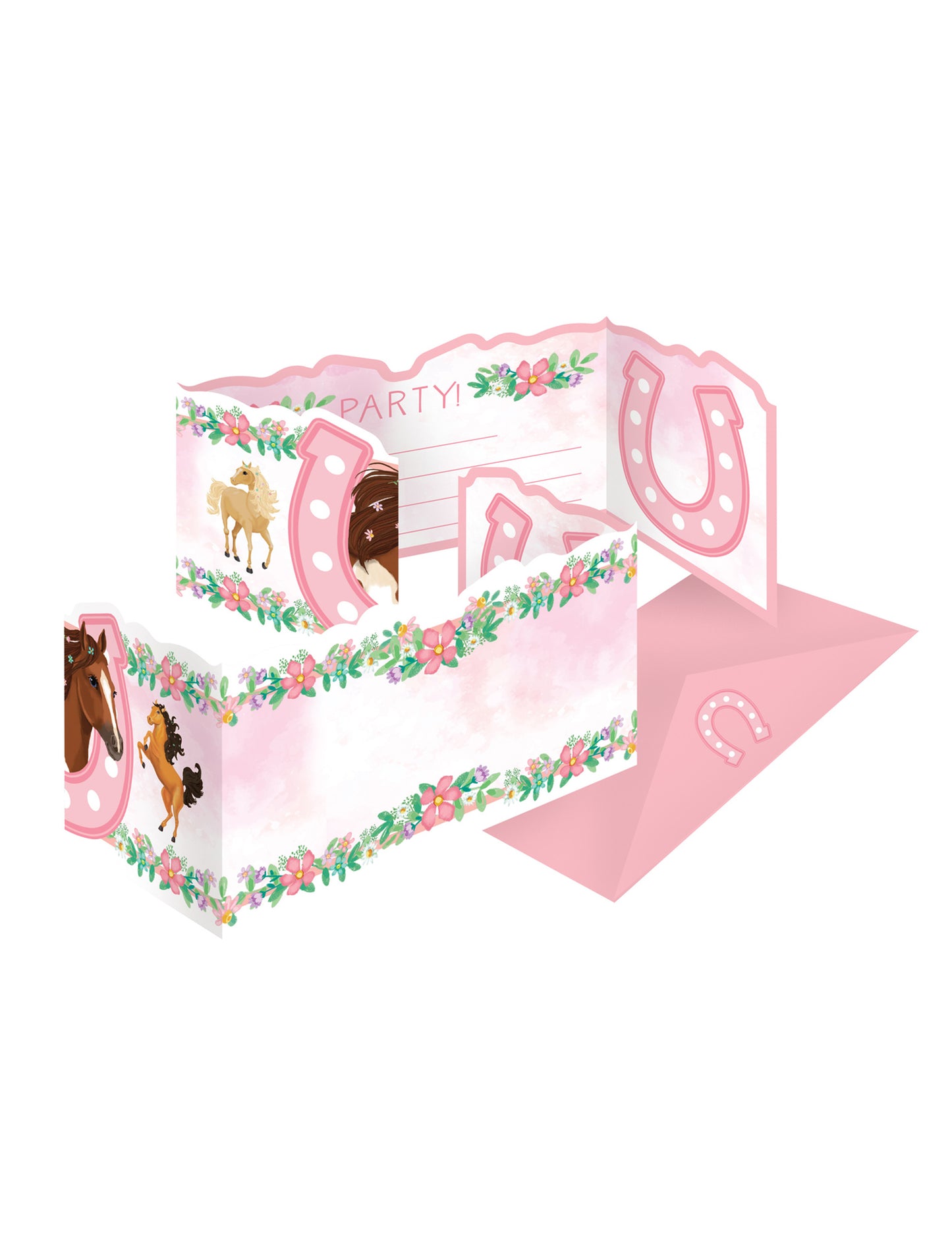 8 pozvánok s obálkami, roztomilý dizajn s koňom, dievčenské narodeniny