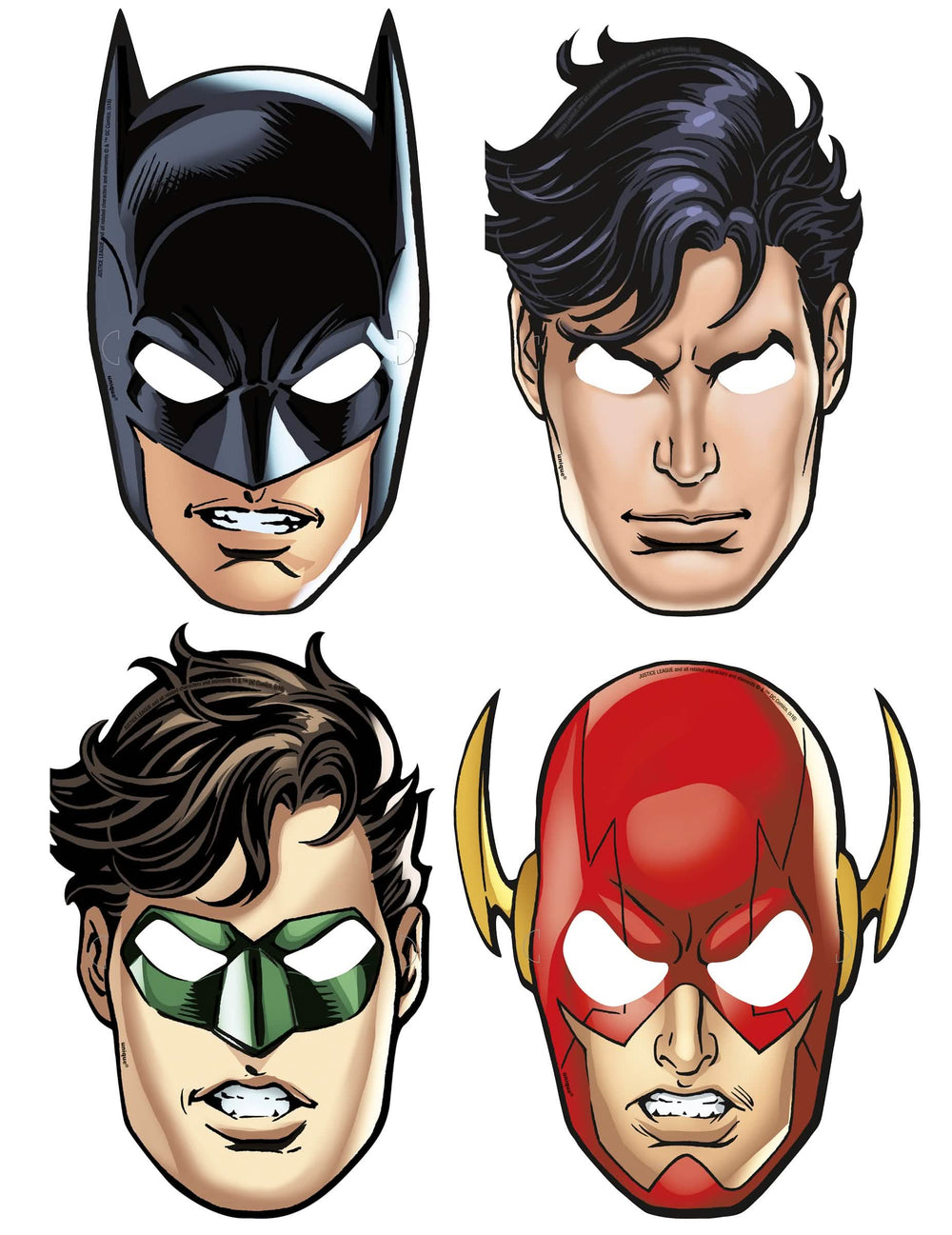 Masky z kartónu Justice League Batman Superman Green Lantern a Flash