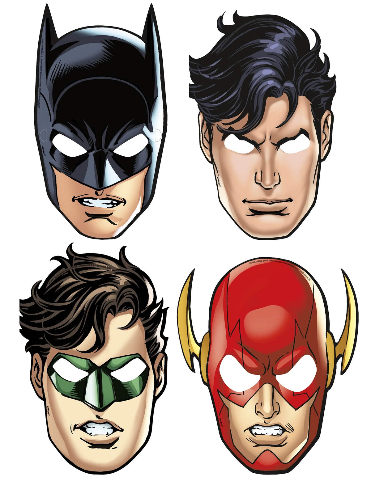 Masky z kartónu Justice League Batman Superman Green Lantern a Flash