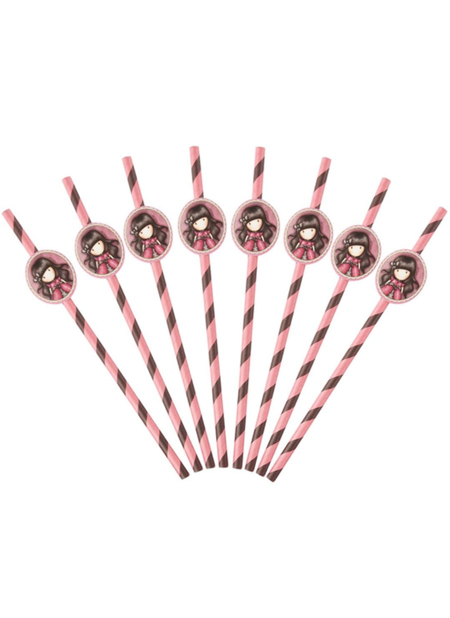 Pailles en carton Ladybird Santoro pour enfant rose et noir à rayures