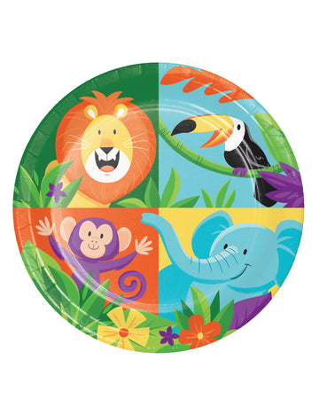 8 malých papierových tanierov s motívom džungle a safari 18 cm