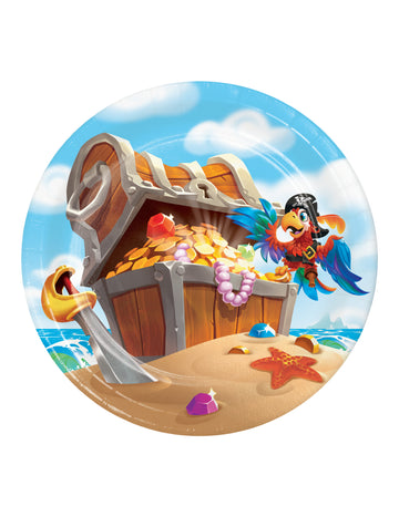 8 malých papierových tanierov s pirátskym pokladom 18 cm na narodeniny