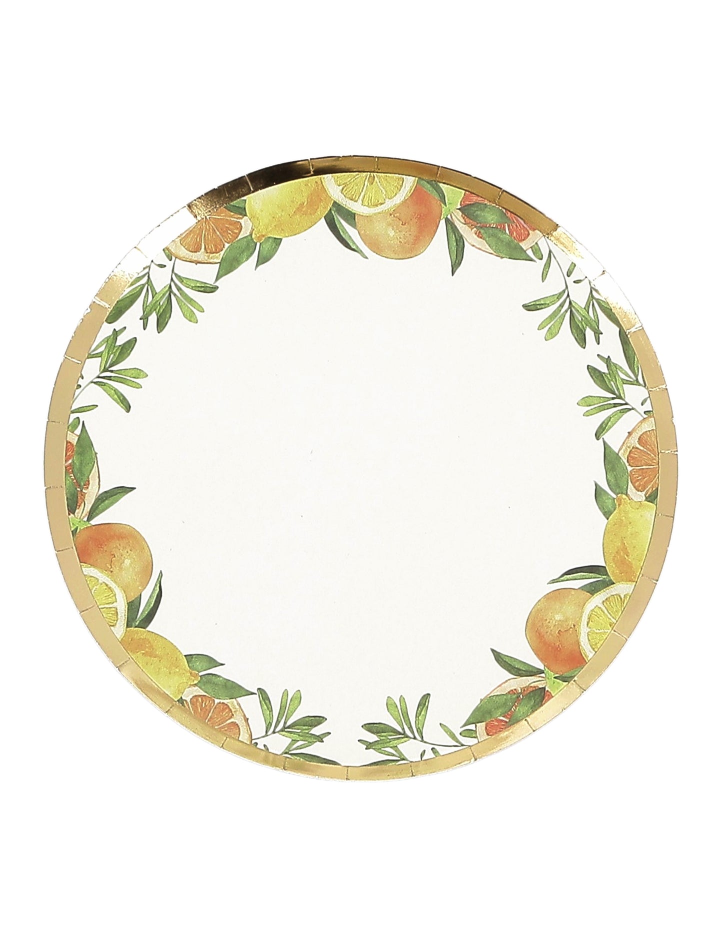 8 malých citrusových kartónových tanierov Fizz, krémové, oranžové, žlté a zlaté, 18 cm, ovocná dekorácia