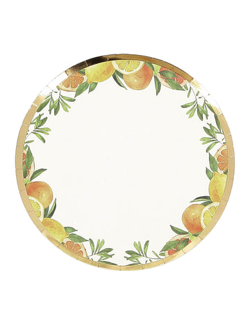 8 malých citrusových kartónových tanierov Fizz, krémové, oranžové, žlté a zlaté, 18 cm, ovocná dekorácia