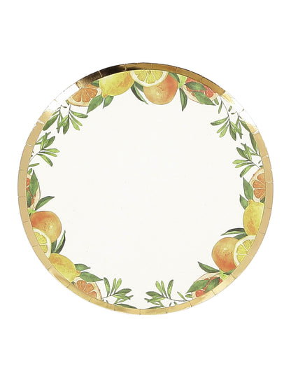 8 malých citrusových kartónových tanierov Fizz, krémové, oranžové, žlté a zlaté, 18 cm, ovocná dekorácia