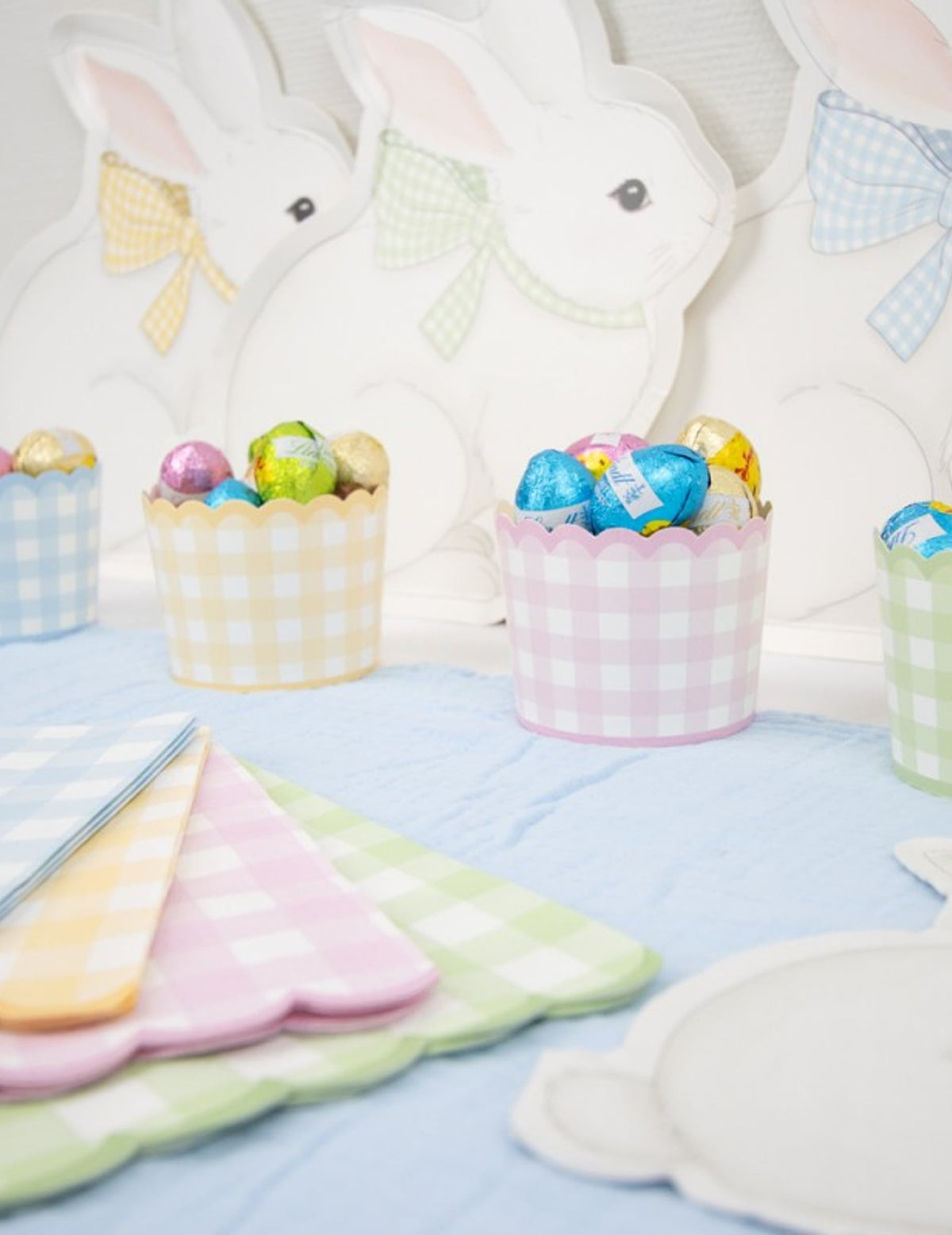 Exemple de présentation avec des chocolats des petits pots Vichy Pastel pour fête