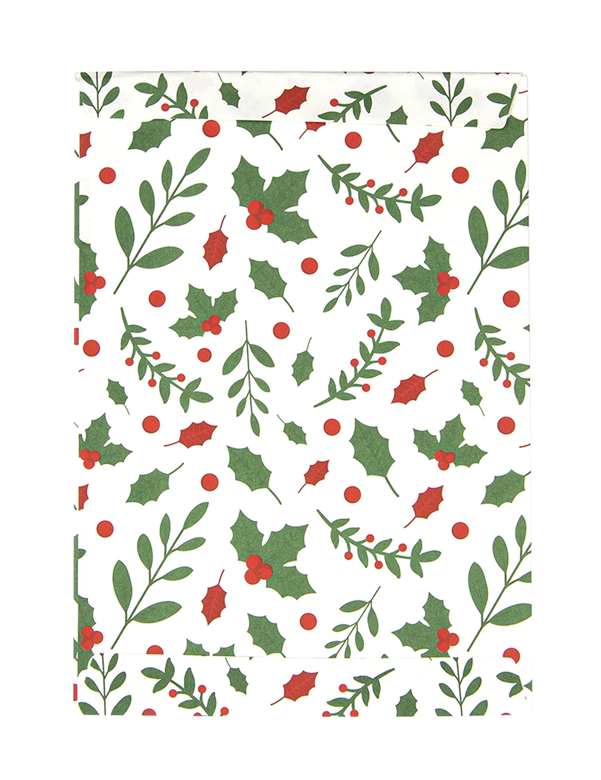 Pochettes cadeaux houx de Noël en papier blanc à motifs rouges et verts