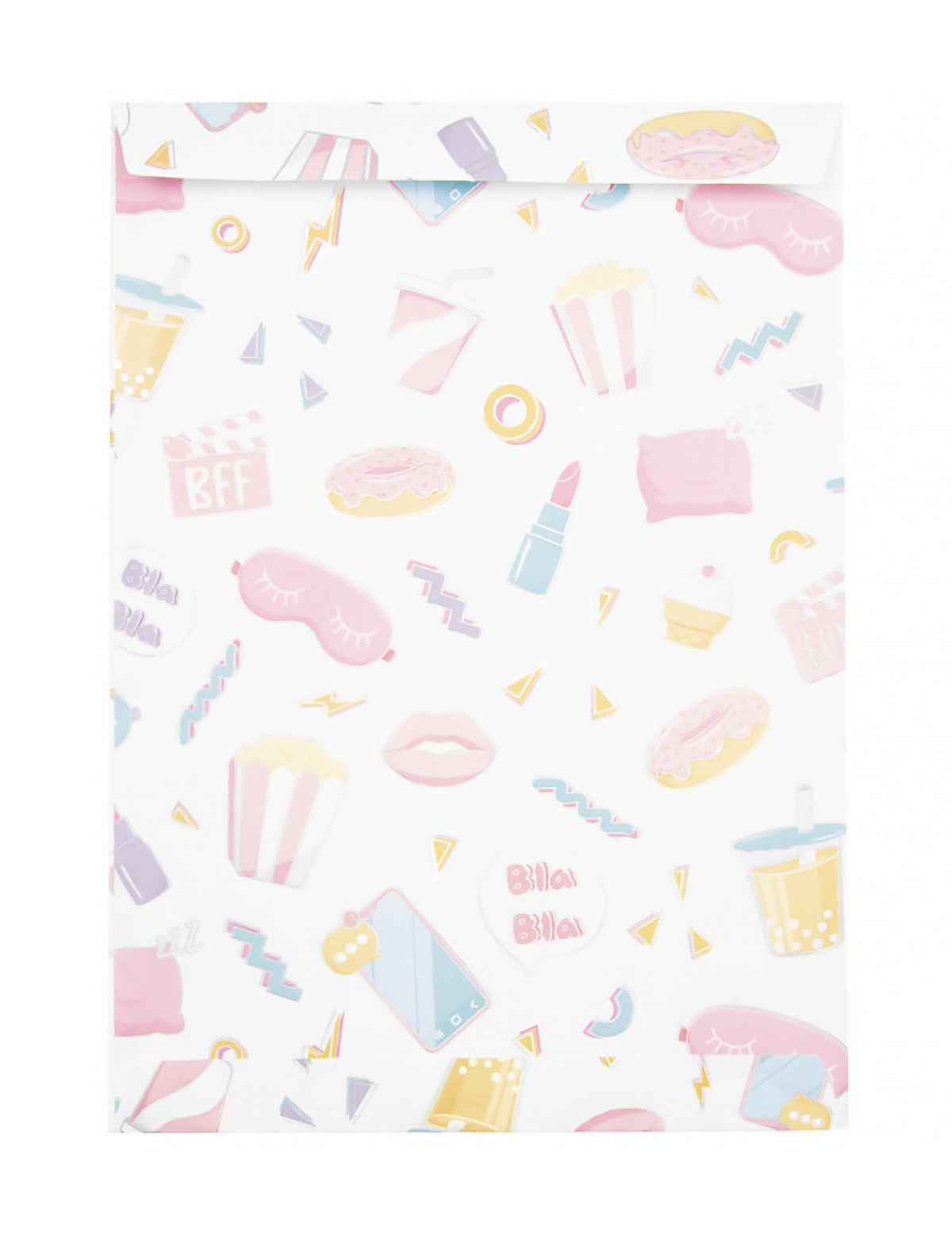 Pochettes cadeaux pyjama party en papier blanches aux motifs pastels