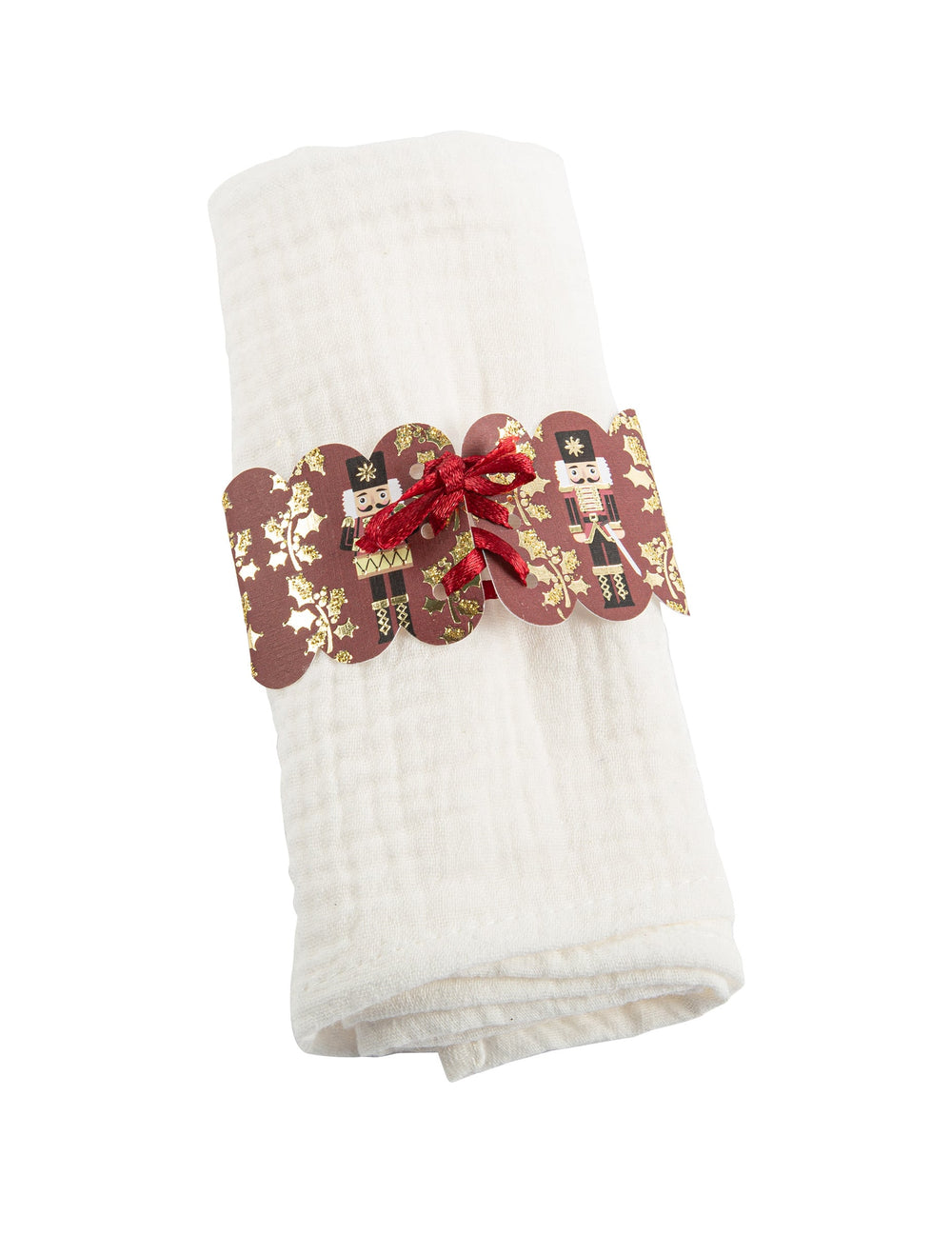 Rond de serviette casse-noisette pour décoration de table avec ruban satin rouge