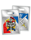 Sachets de fêtes chevaliers gris et bleu avec motif armure et épée