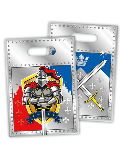 Sachets de fêtes chevaliers gris et bleu avec motif armure et épée