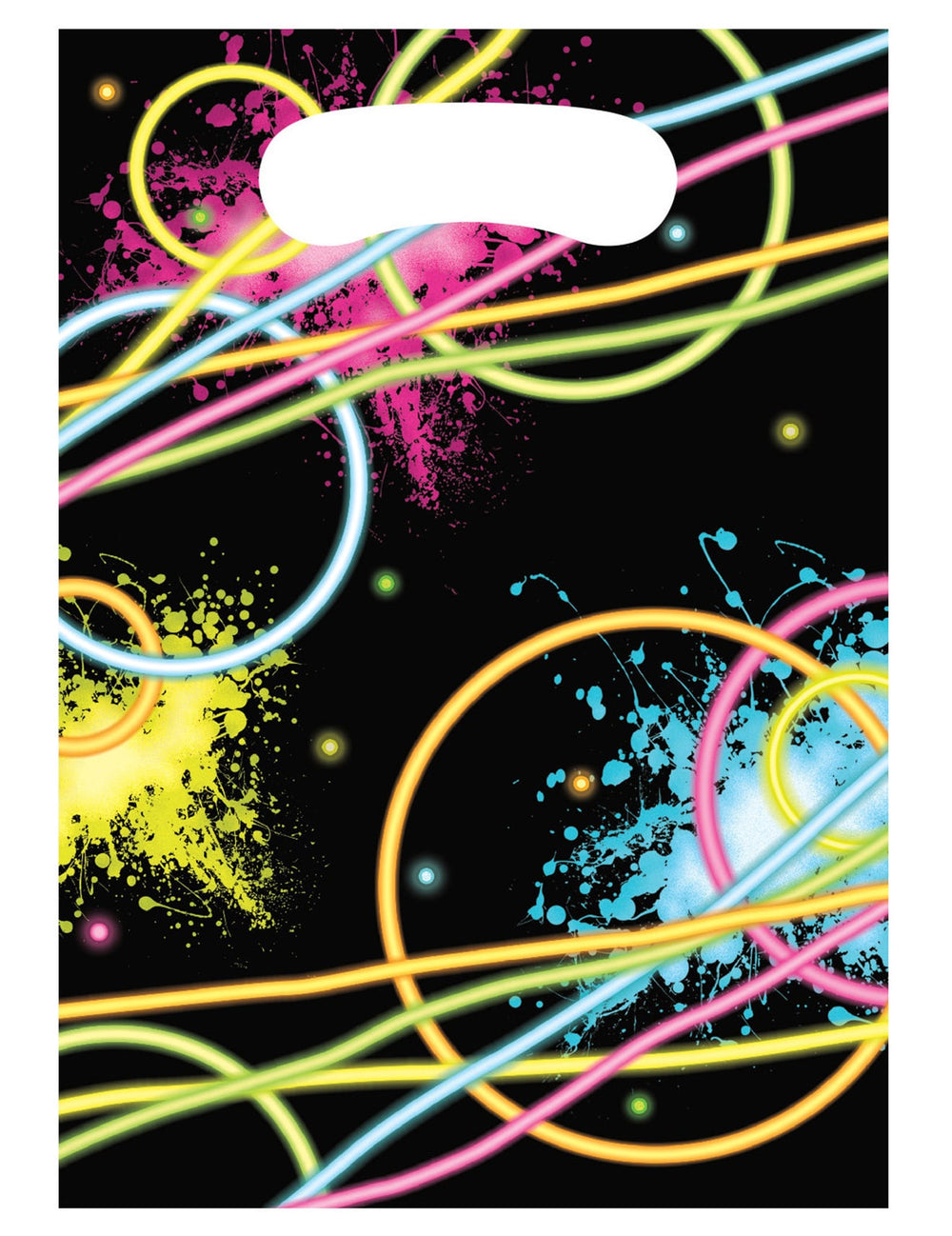Sacs cadeaux en plastique Glow Party pour fête noir avec motifs néon multicolores