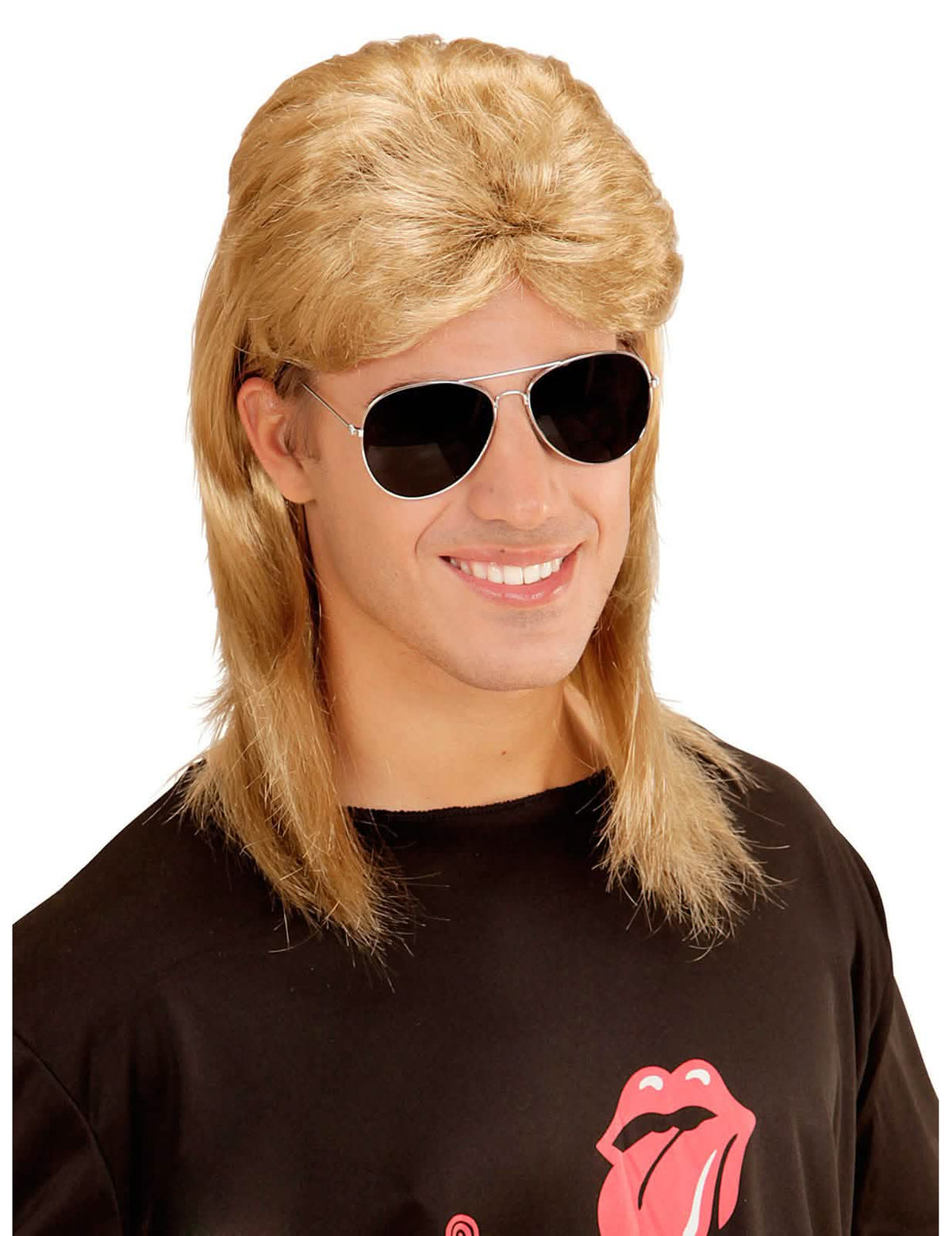 Parochňa a okuliare 80. rokov pre mužov, blond, štýl mullet