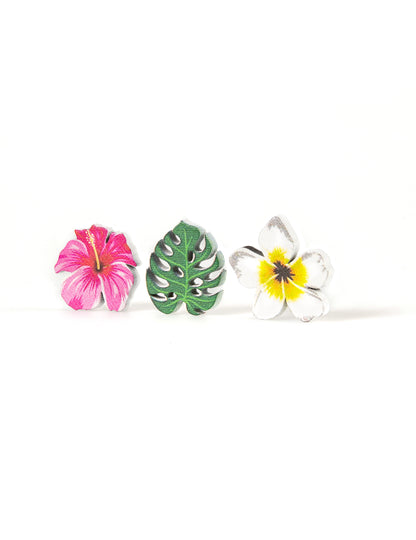 9 drevené konfety kvety a tropické listy 3,8 cm