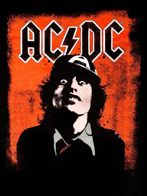 Detail potlače tričká AC/DC Silly Face Angus
