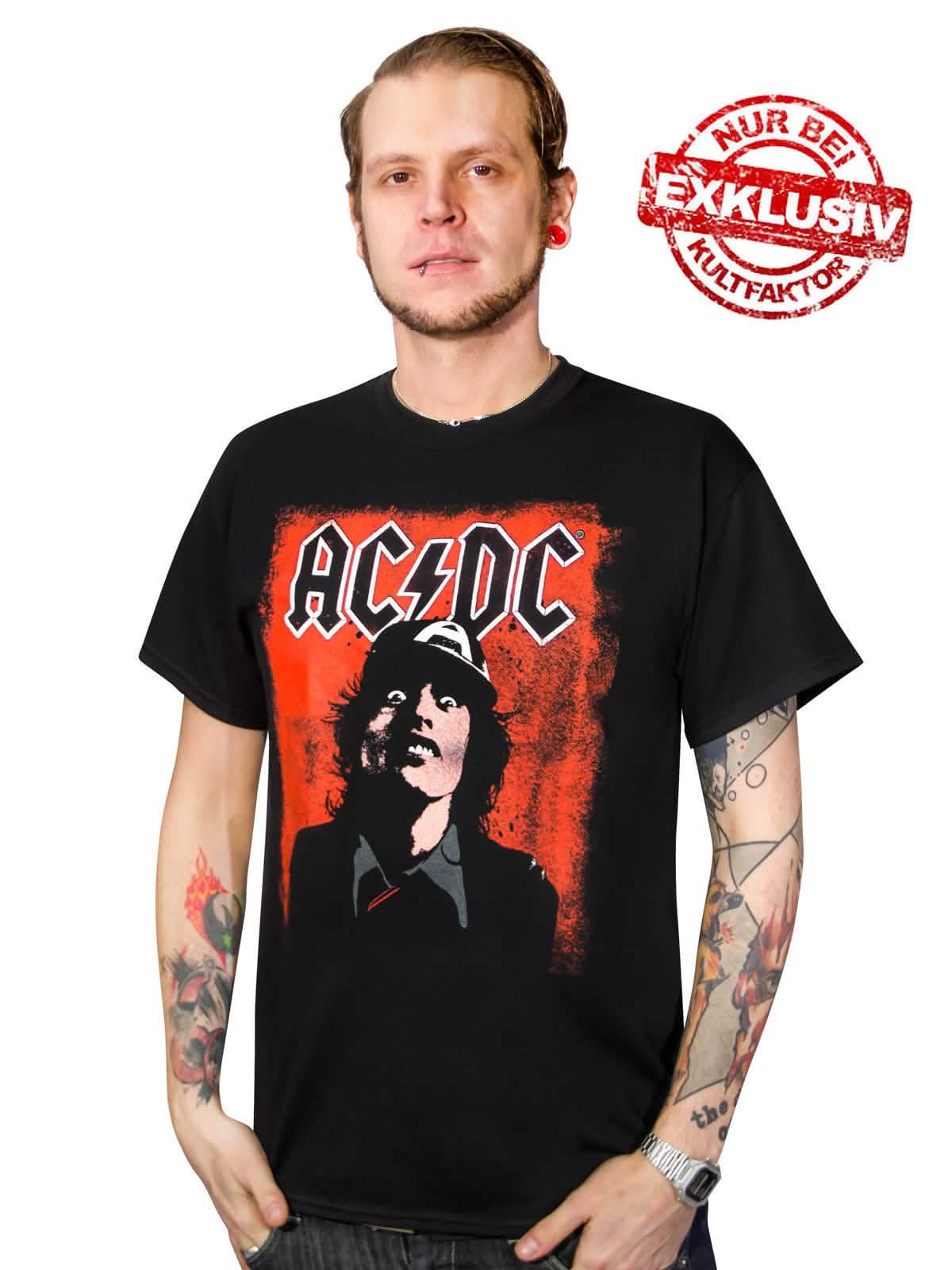 tričká AC/DC Silly Face Angus pre muž čierna červená a biela