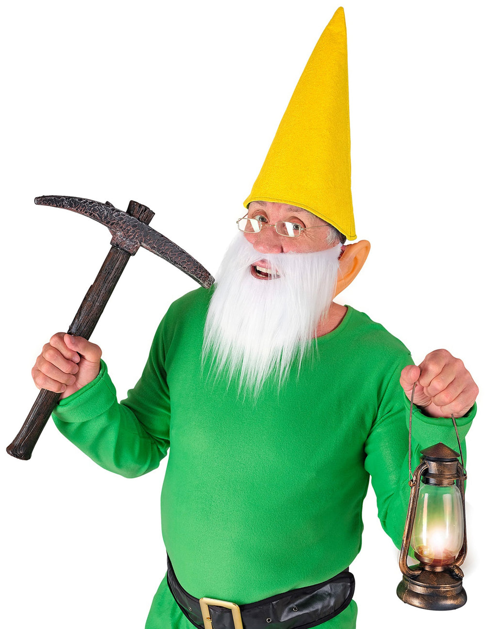 Accessoires de nain pour adulte jaune avec bonnet et barbe blanche