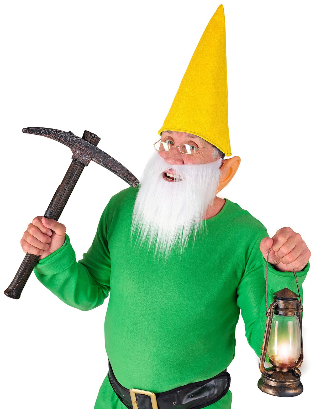 Accessoires de nain pour adulte jaune avec bonnet et barbe blanche