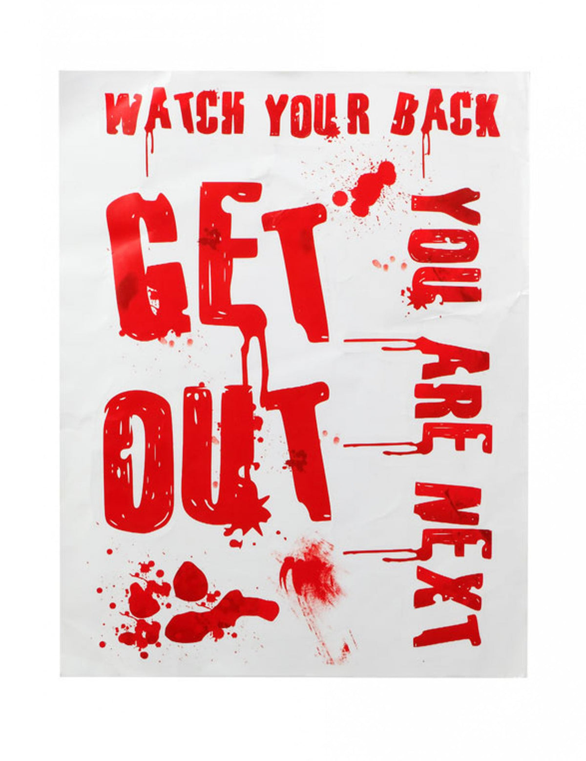 Affiche ensanglantée Get out pour Halloween rouge et blanche