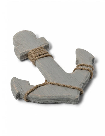 Sivá ozdobná kotva s lanom z prírodného dreva 14 x 12 cm