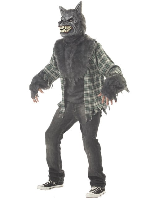 Déguisement loup-garou luxe pour adulte gris avec chemise à carreaux verte