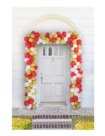 Červený, biely a zlatý balónový oblúk na vchodové dvere, 240 balónov