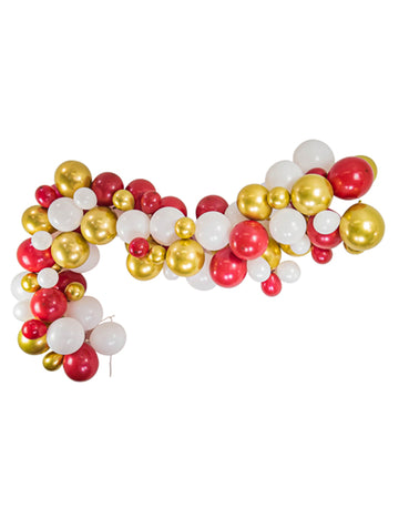 Tradičný elegantný oblúk, 80 červených, bielych a zlatých balónov, vianočná súprava