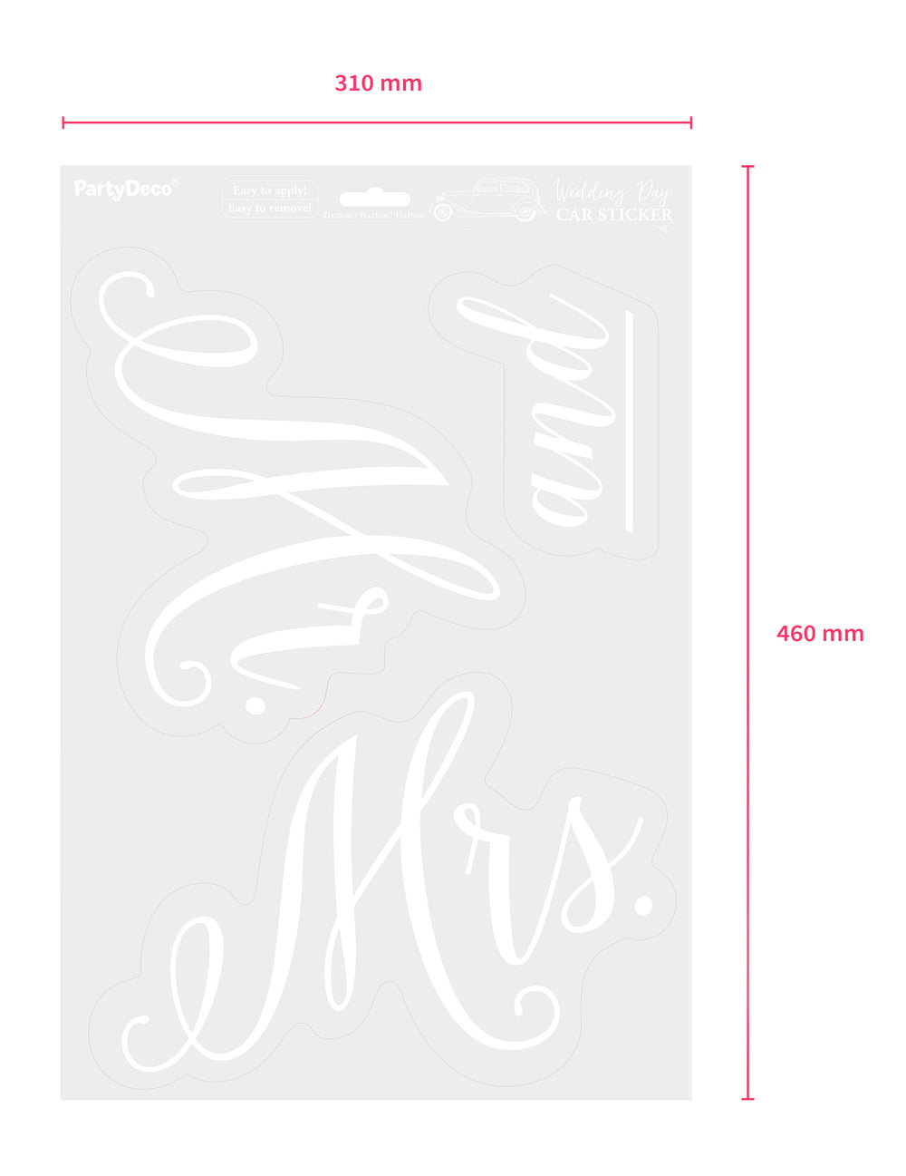 Dimensions de la planche de l'autocollant Mr and Mrs pour voiture
