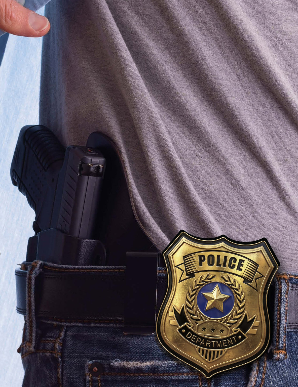 Mise en situation à la ceinture du badge de police pour adulte